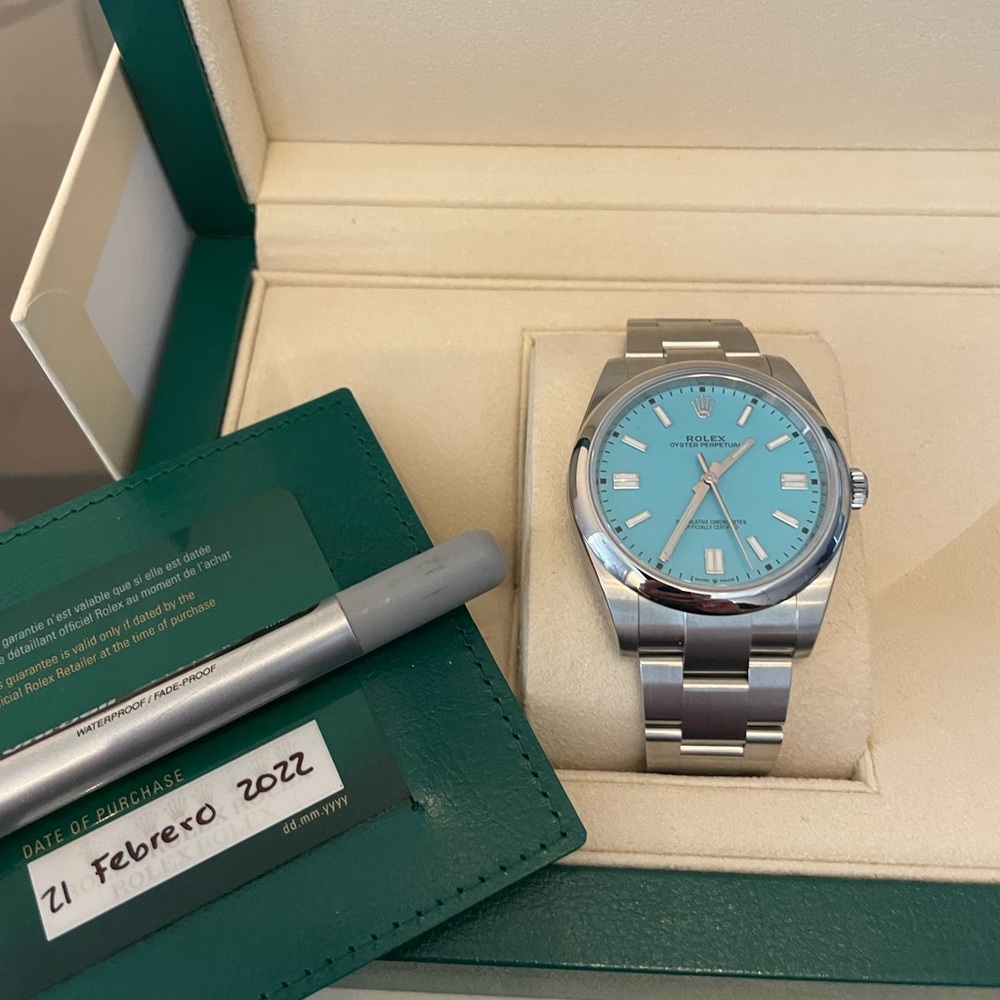 Rolex 41 Tiffany dial. Super rare with factory plastic!